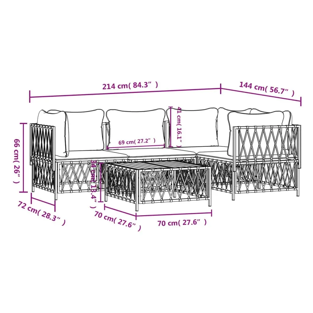 5 Piece Garden Lounge Set with Cushions White Steel 3186870