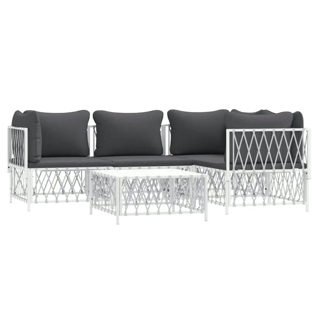 5 Piece Garden Lounge Set with Cushions White Steel 3186870