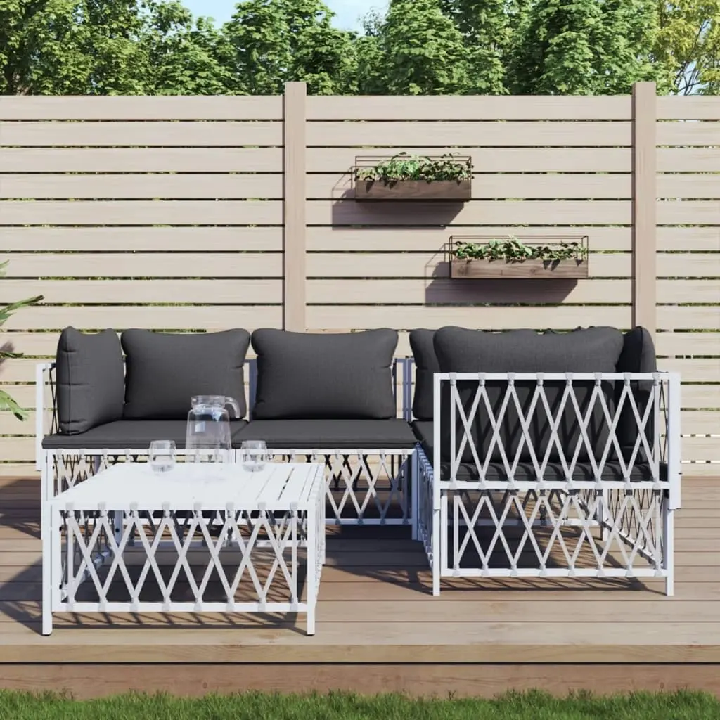 5 Piece Garden Lounge Set with Cushions White Steel 3186870