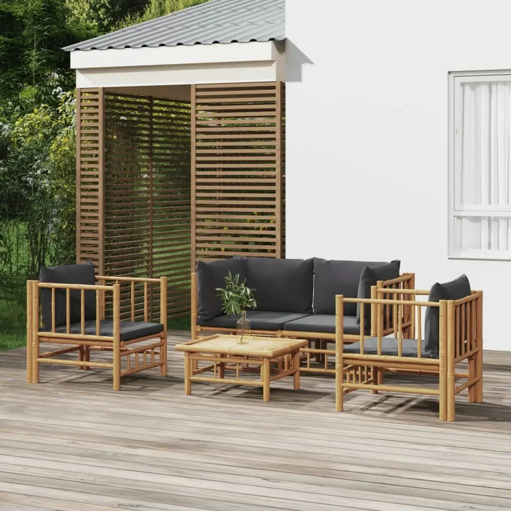 5 Piece Garden Lounge Set with Dark Grey Cushions  Bamboo 3155217