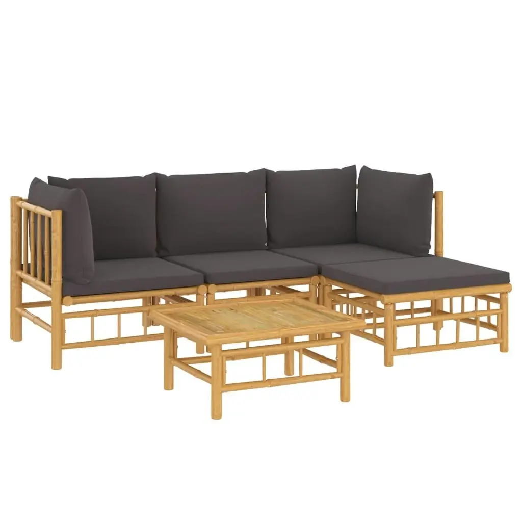 5 Piece Garden Lounge Set with Dark Grey Cushions  Bamboo 3155210