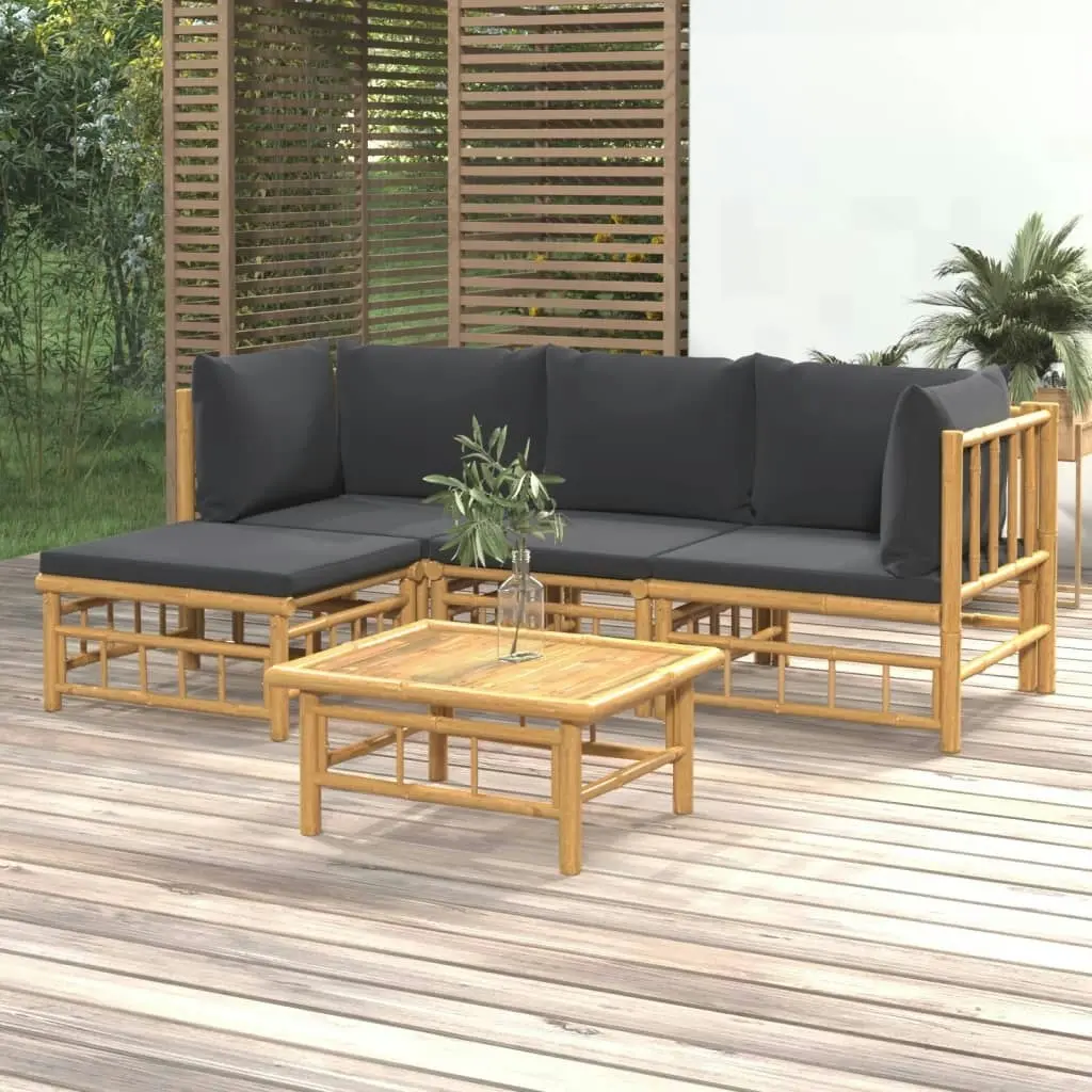 5 Piece Garden Lounge Set with Dark Grey Cushions  Bamboo 3155210