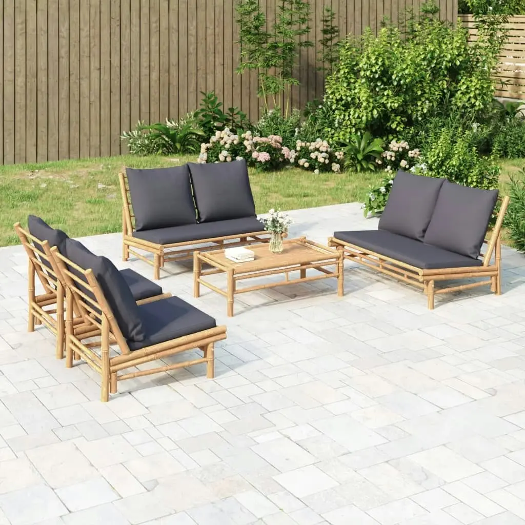 5 Piece Garden Lounge Set with Dark Grey Cushions Bamboo 3156484