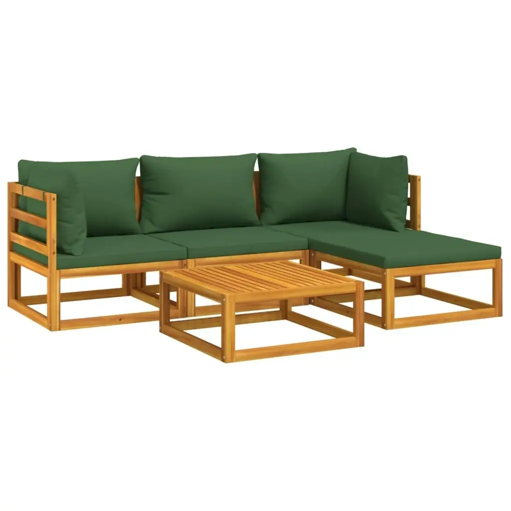 5 Piece Garden Lounge Set with Green Cushions Solid Wood 3155310