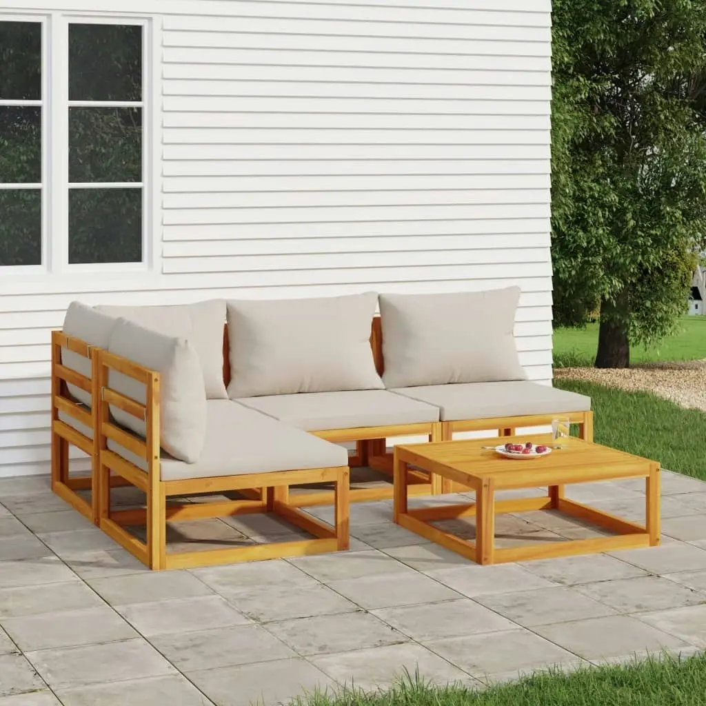 5 Piece Garden Lounge Set with Light Grey Cushions Solid Wood 3155302