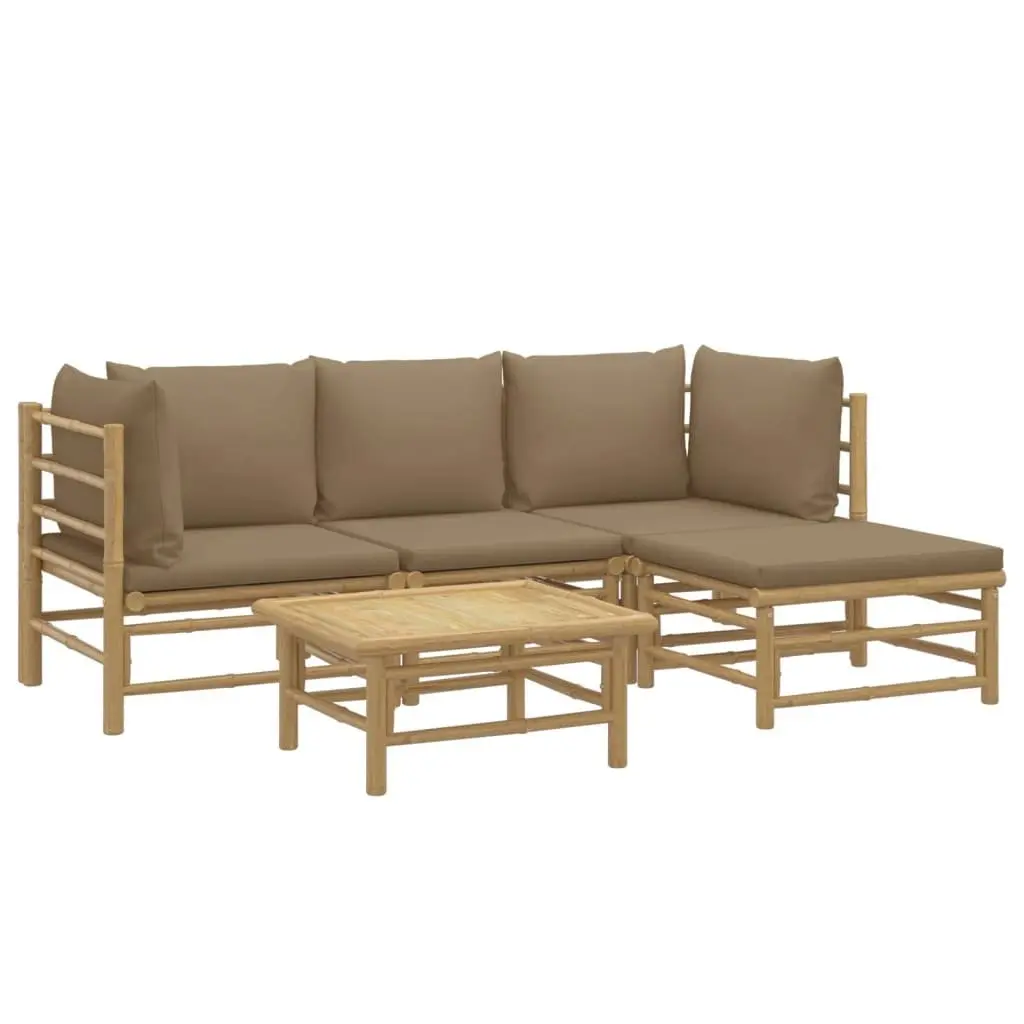 5 Piece Garden Lounge Set with Taupe Cushions  Bamboo 3155114