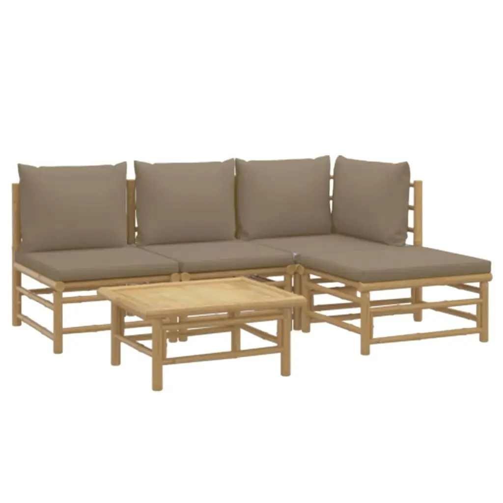 5 Piece Garden Lounge Set with Taupe Cushions  Bamboo 3155113