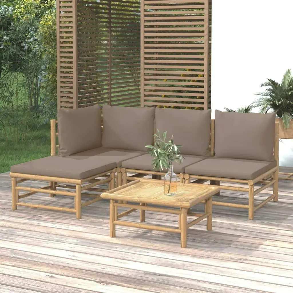 5 Piece Garden Lounge Set with Taupe Cushions  Bamboo 3155113