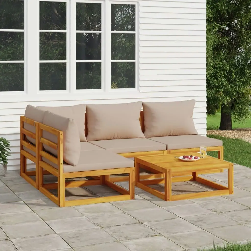 5 Piece Garden Lounge Set with Taupe Cushions Solid Wood 3155271