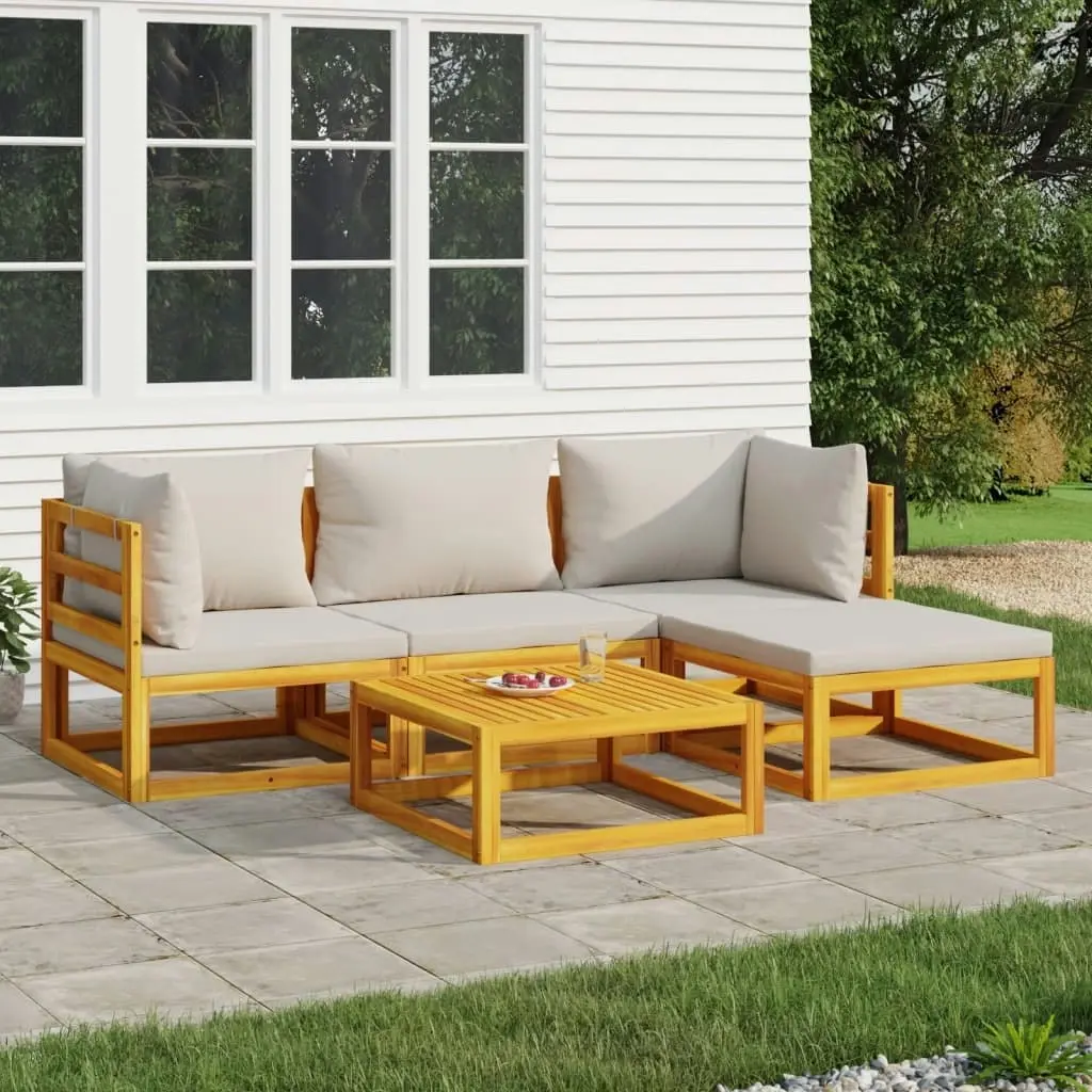 5 Piece Garden Lounge Set with Light Grey Cushions Solid Wood 3155279