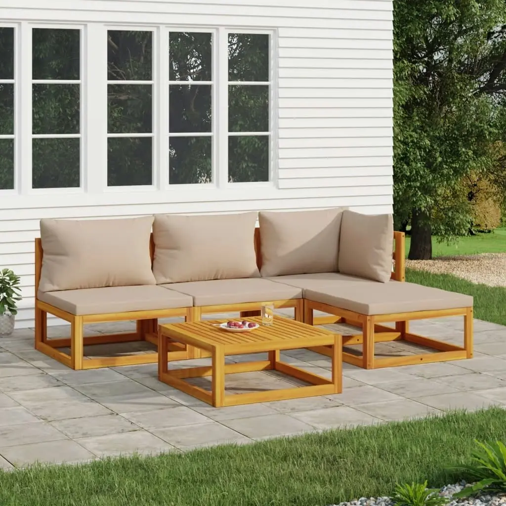 5 Piece Garden Lounge Set with Taupe Cushions Solid Wood 3155247