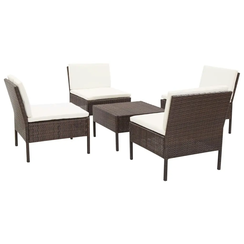 5 Piece Garden Sofa Set with Cushions Poly Rattan Brown 48943