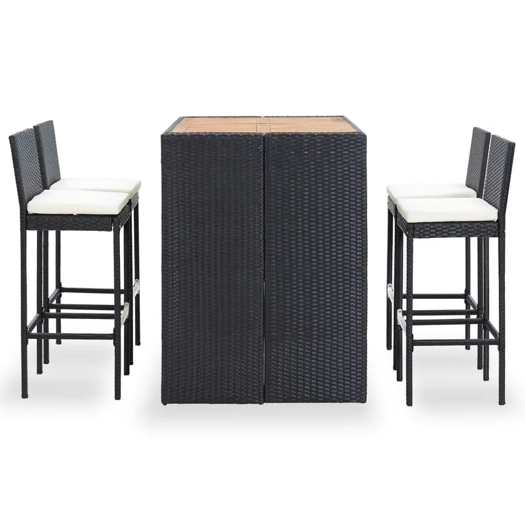 5 Piece Outdoor Bar Set Poly Rattan and Acacia Wood Black 49564