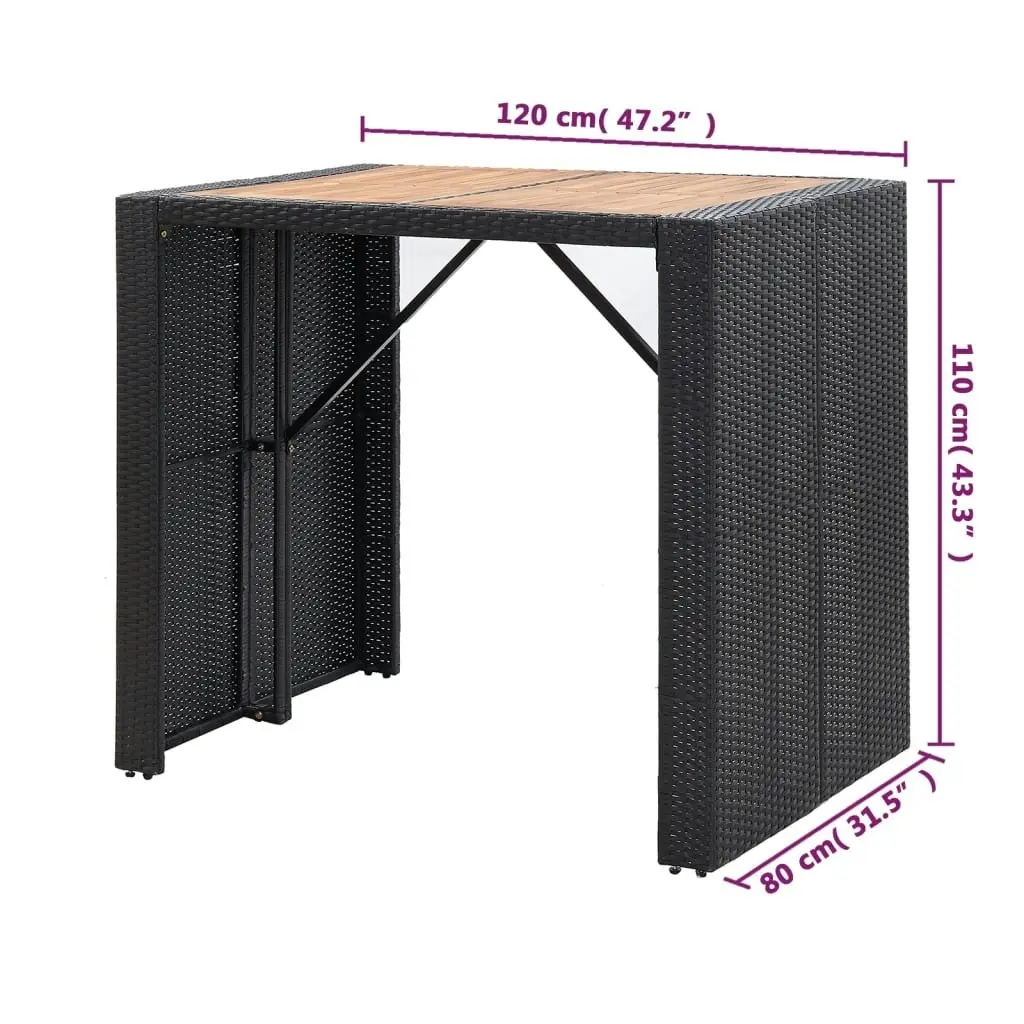 5 Piece Outdoor Bar Set Poly Rattan and Acacia Wood Black 49564