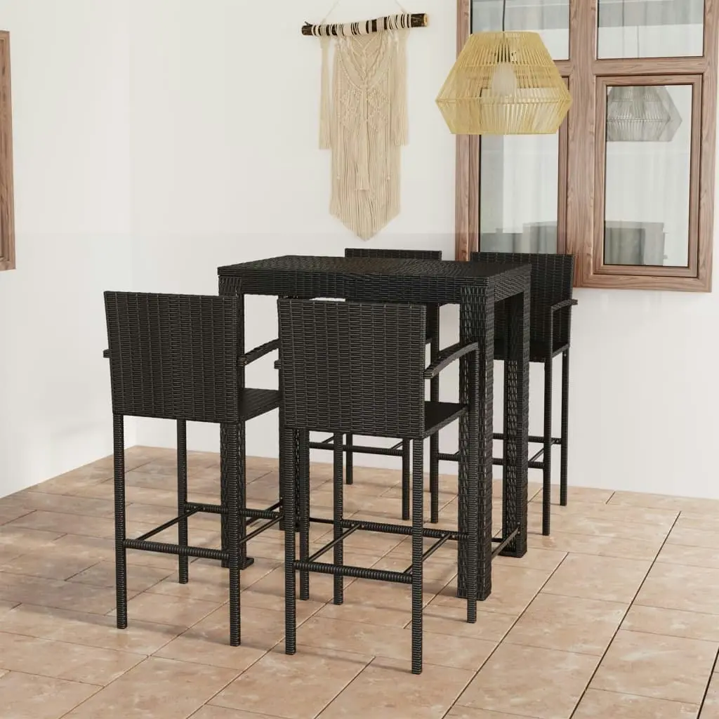 5 Piece Outdoor Bar Set with Armrest Poly Rattan Black 3064811