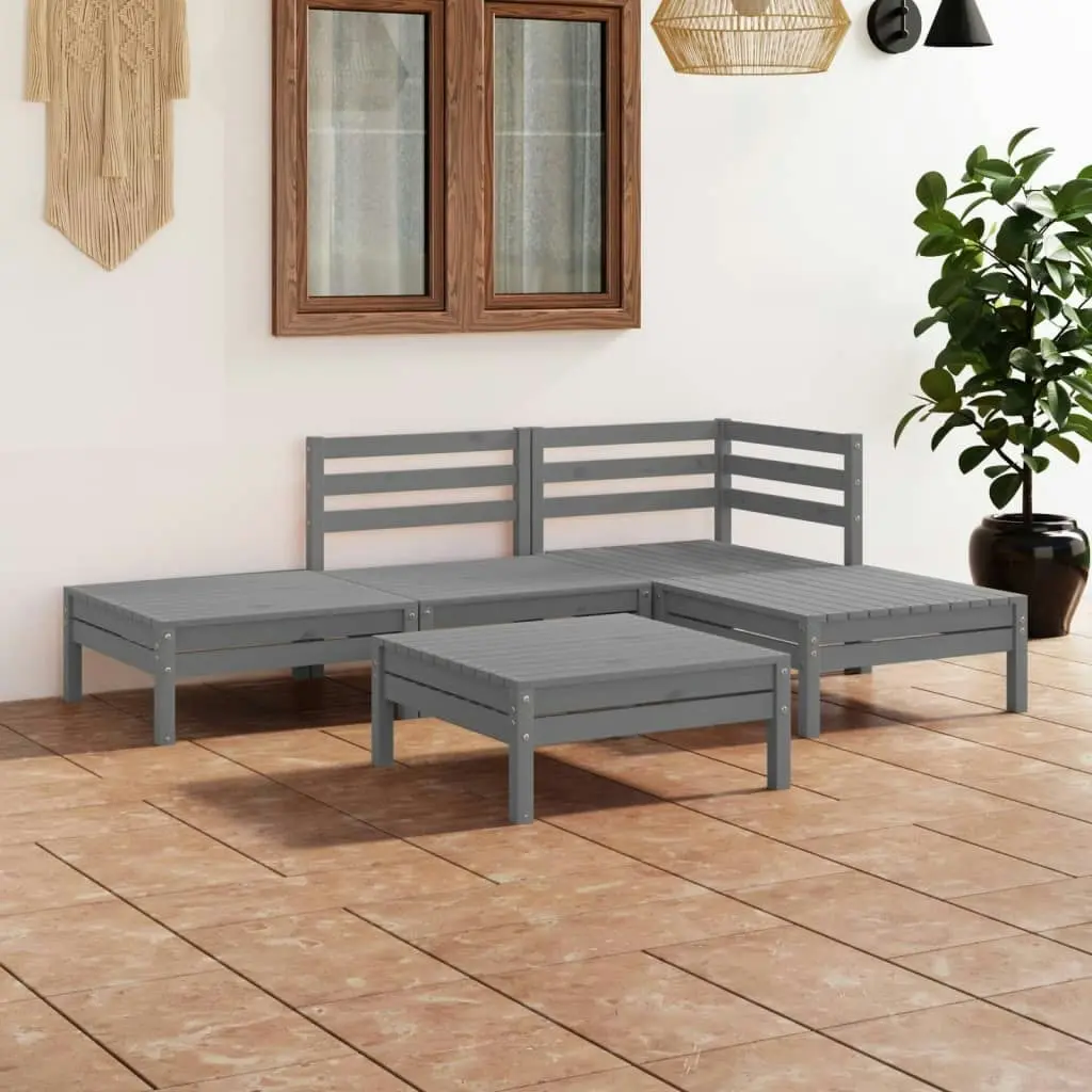 5 Piece Garden Lounge Set Solid Pinewood Grey 3082624