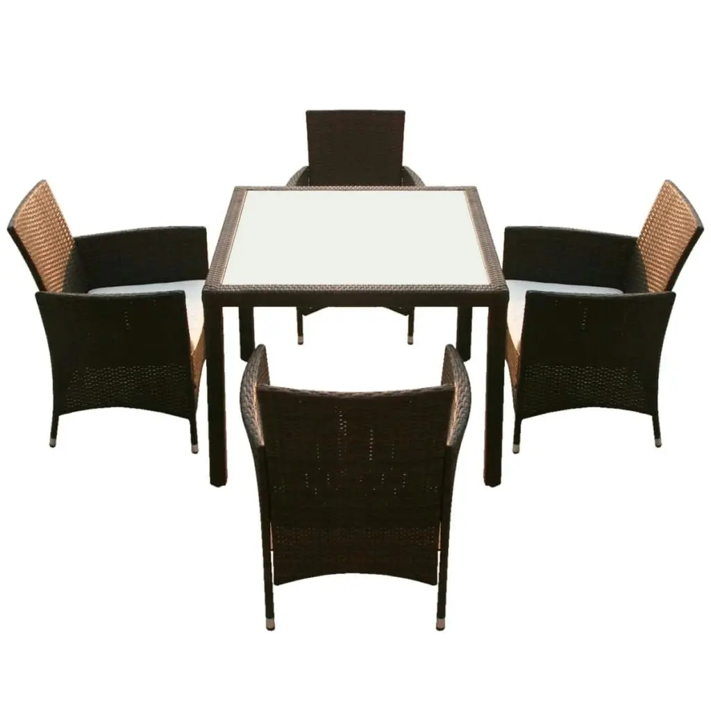 5 Piece Outdoor Dining Set with Cushions Poly Rattan Brown 43121