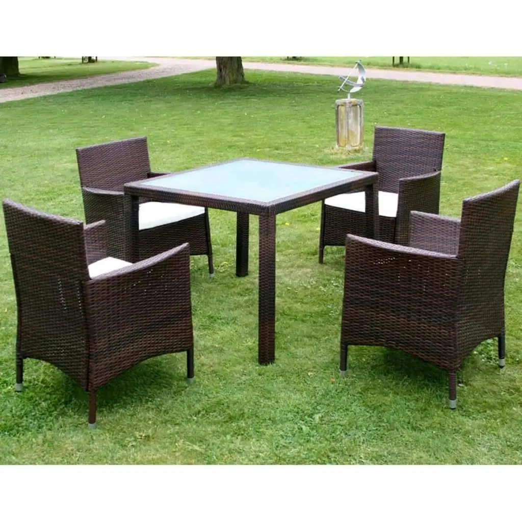 5 Piece Outdoor Dining Set with Cushions Poly Rattan Brown 43121