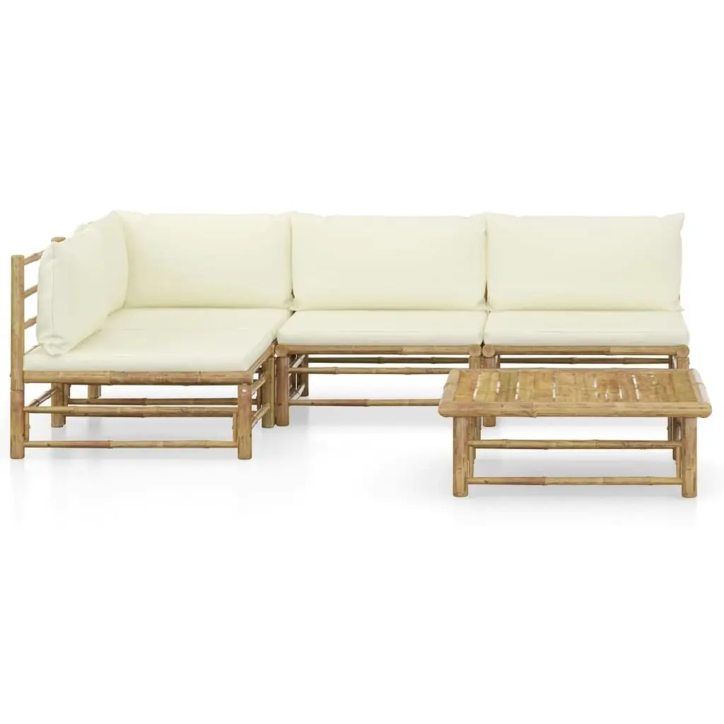 5 Piece Garden Lounge Set with Cream White Cushions Bamboo 3058241