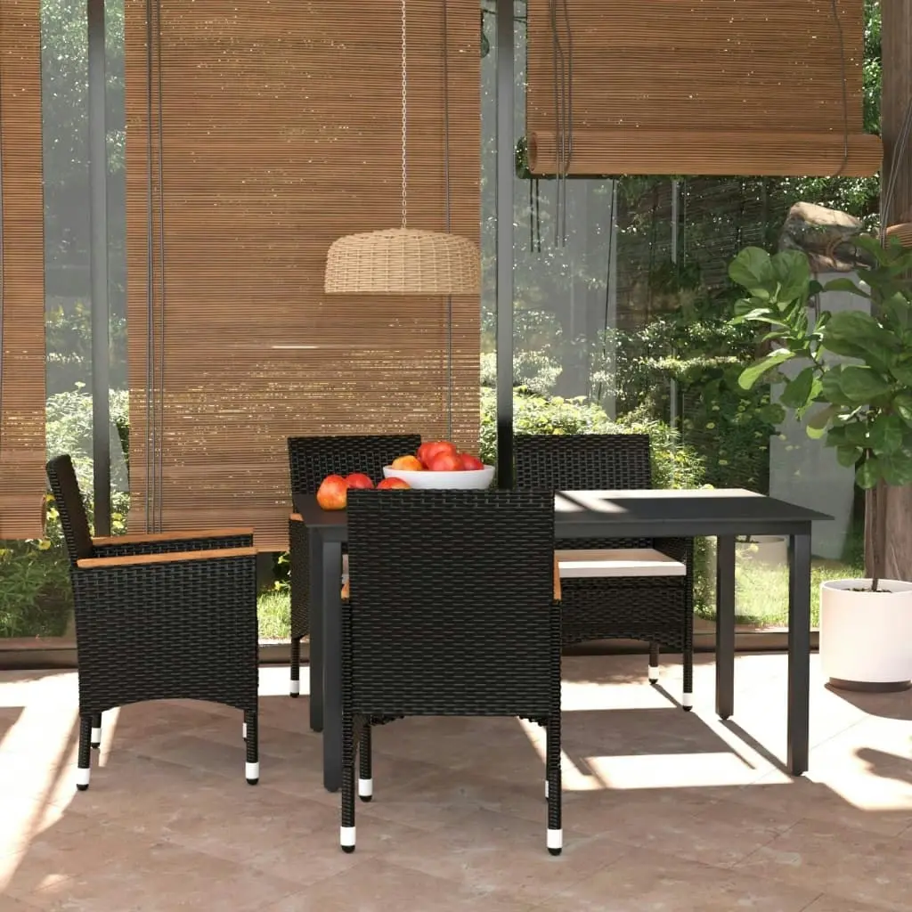 5 Piece Garden Dining Set with Cushions Poly Rattan Black 3094999