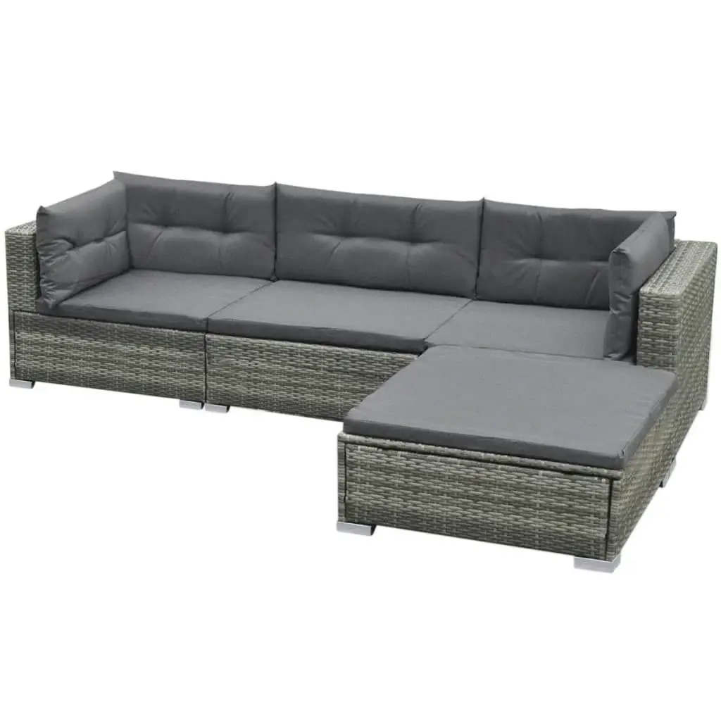 5 Piece Garden Lounge Set with Cushions Poly Rattan Grey 42735