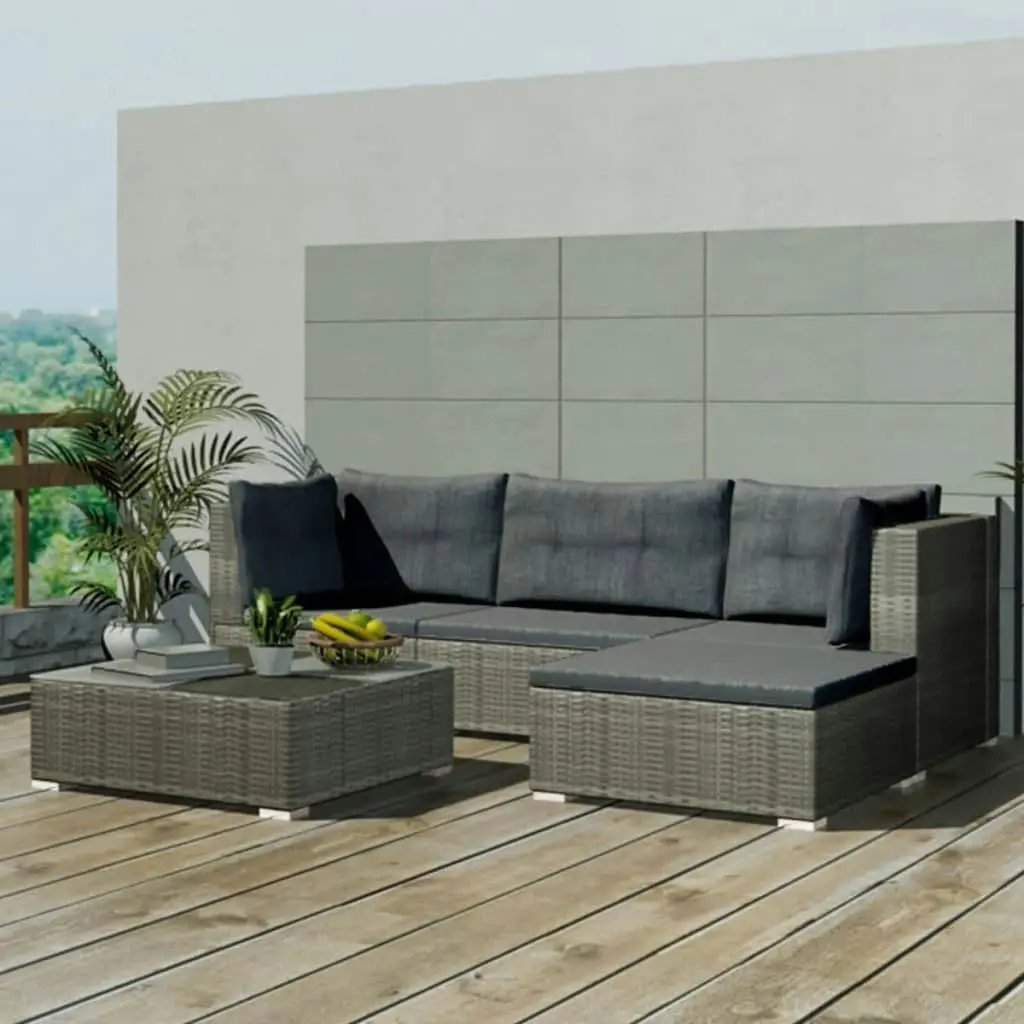 5 Piece Garden Lounge Set with Cushions Poly Rattan Grey 42735