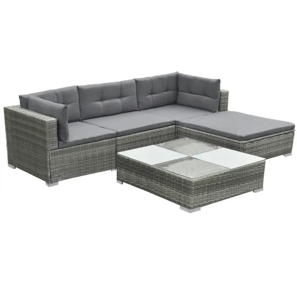 5 Piece Garden Lounge Set with Cushions Poly Rattan Grey 42735