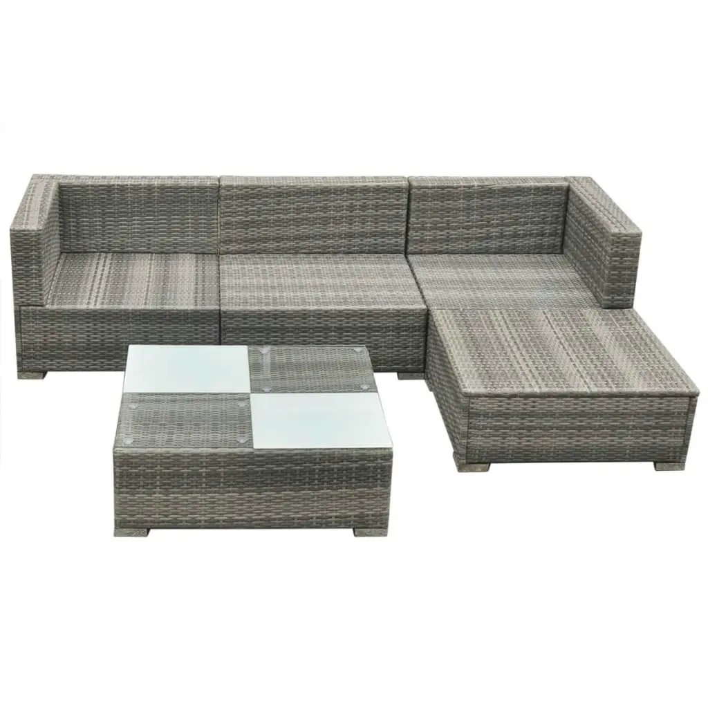 5 Piece Garden Lounge Set with Cushions Poly Rattan Grey 42735