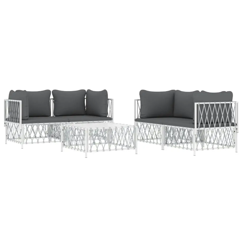 5 Piece Garden Lounge Set with Cushions White Steel 3186824