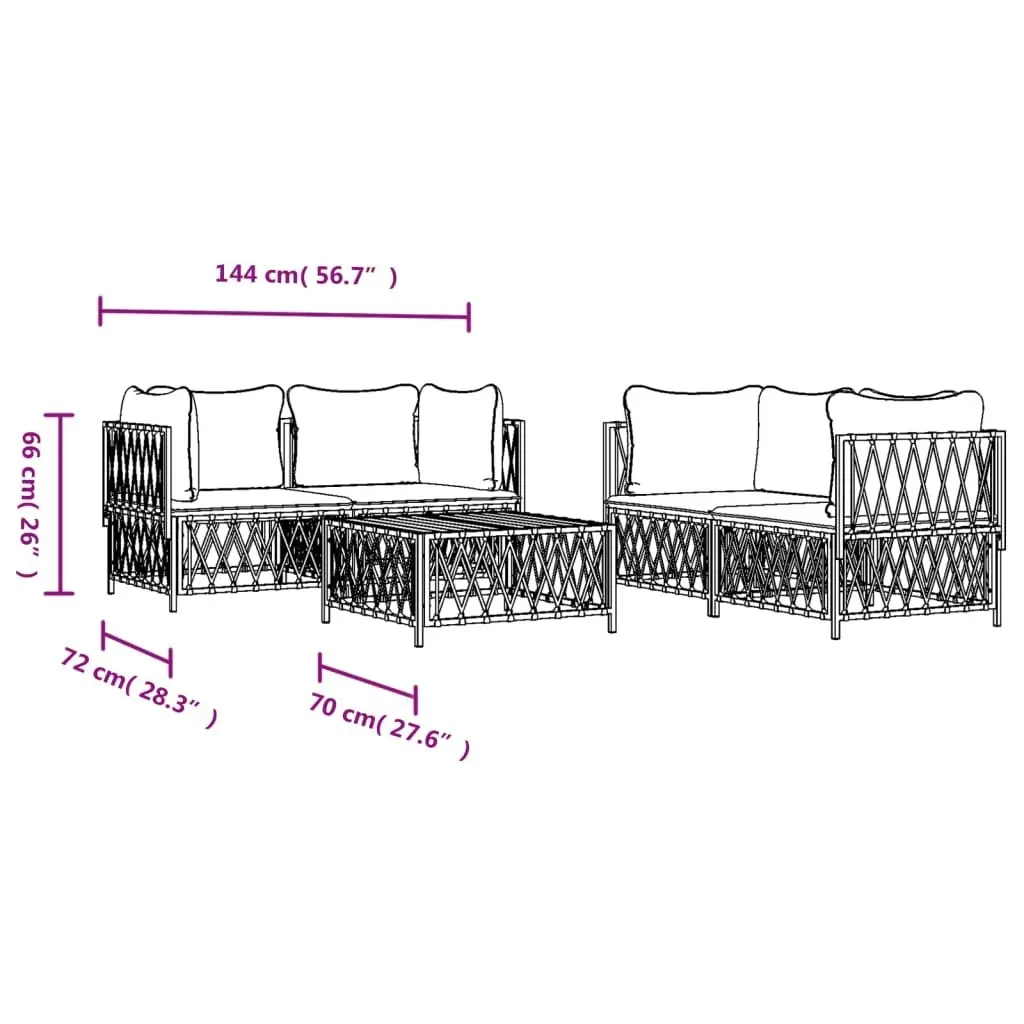 5 Piece Garden Lounge Set with Cushions White Steel 3186824