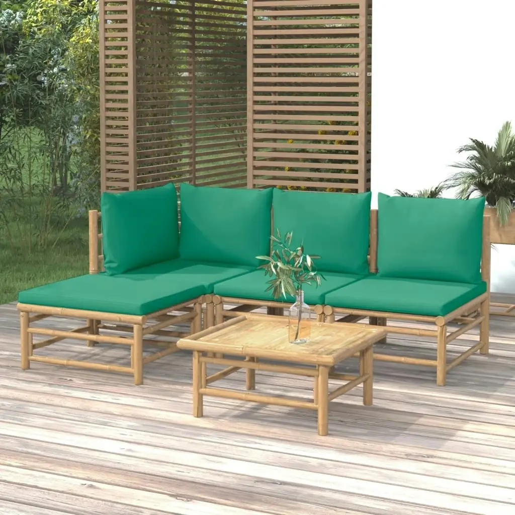 5 Piece Garden Lounge Set with Green Cushions  Bamboo 3155145