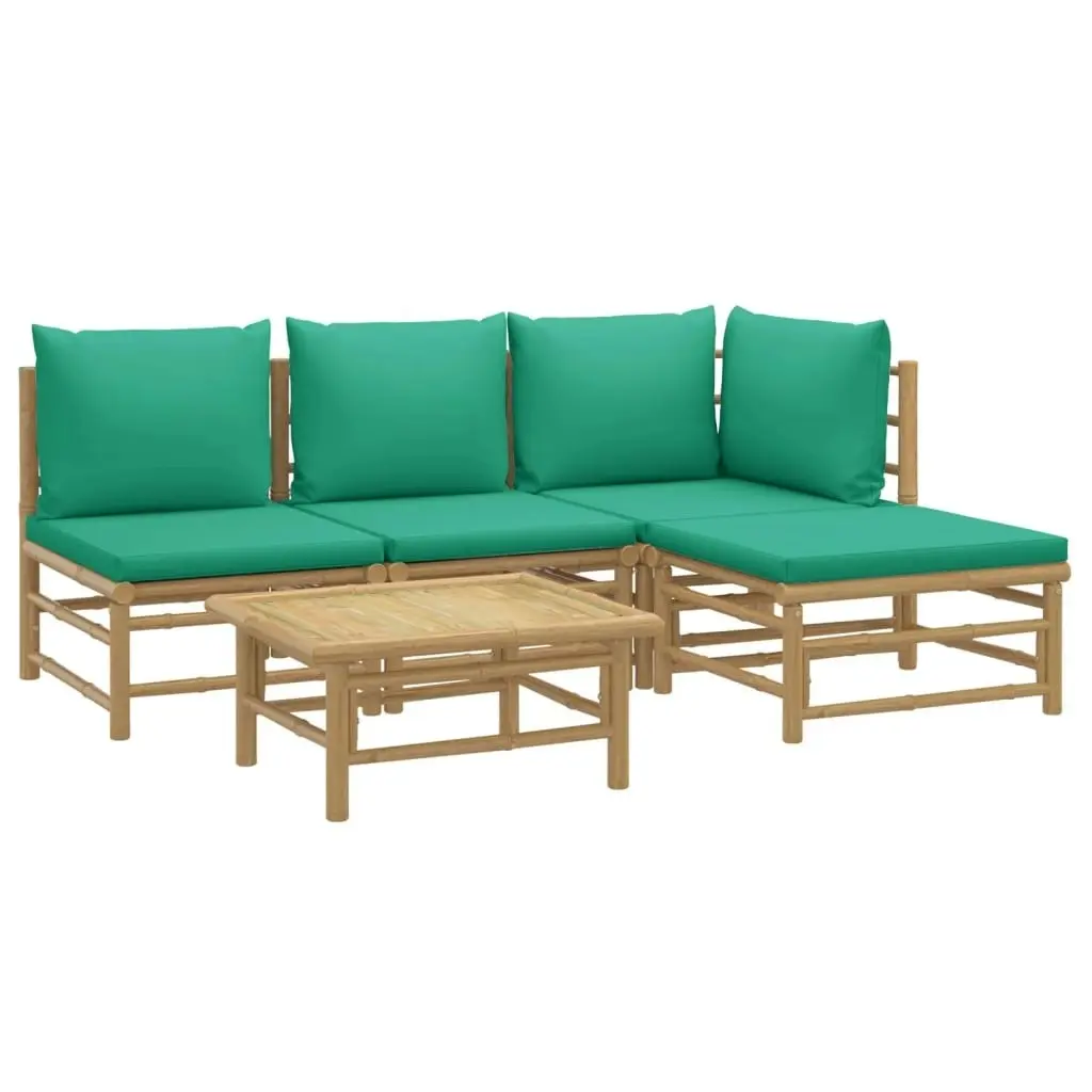 5 Piece Garden Lounge Set with Green Cushions  Bamboo 3155145