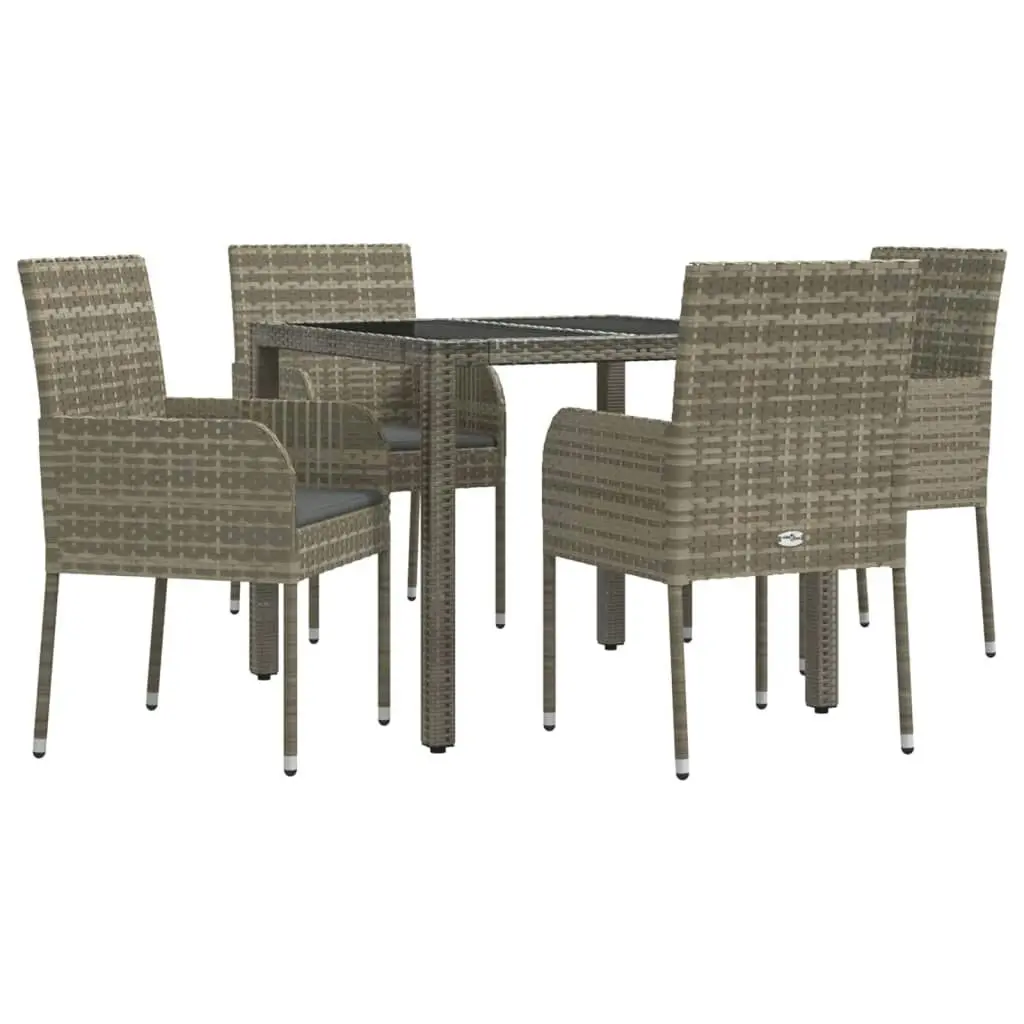 5 Piece Garden Dining Set with Cushions Grey Poly Rattan 3185006