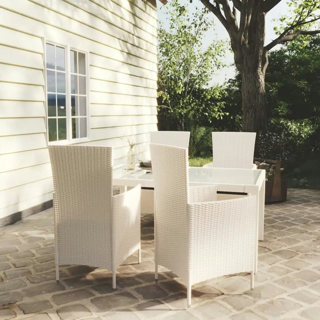 5 Piece Outdoor Dining Set with Cushions Poly Rattan White 3094897