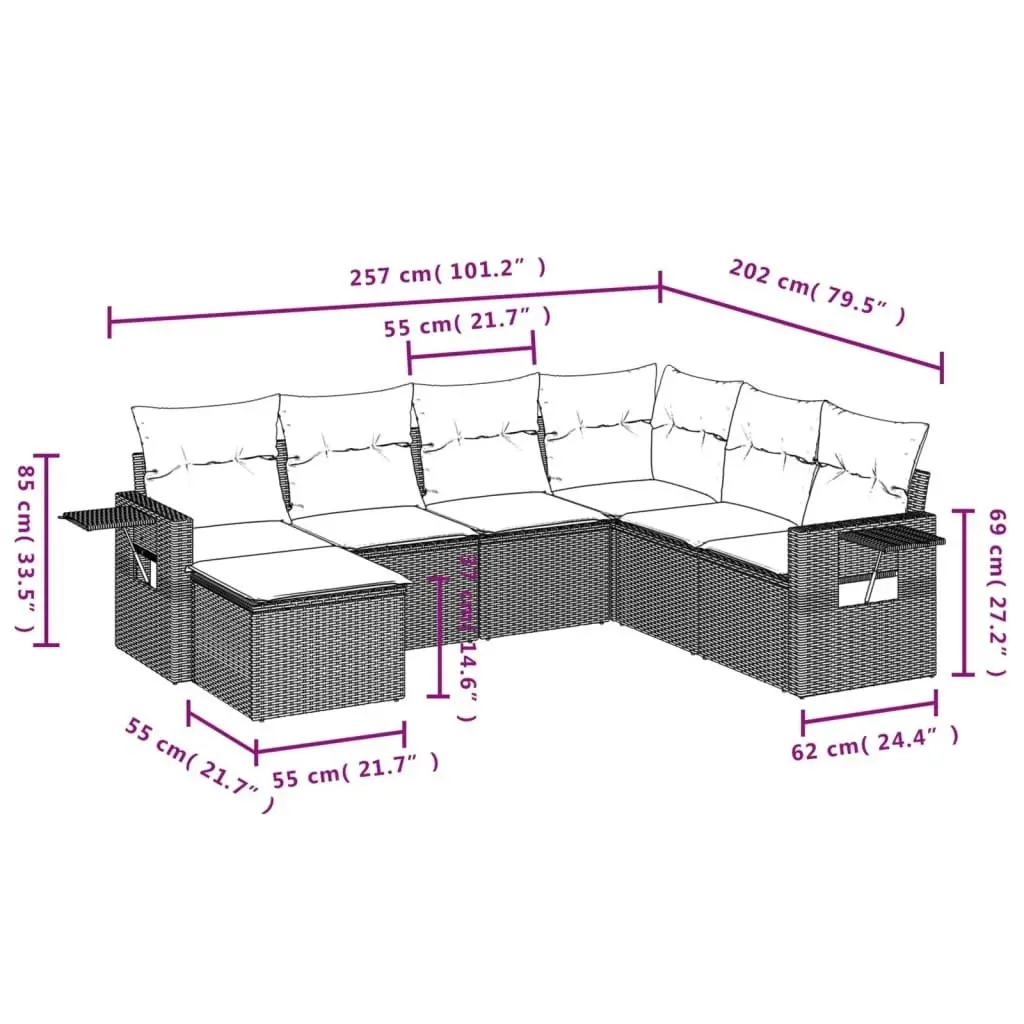 7 Piece Garden Sofa Set with Cushions Black Poly Rattan 3220494