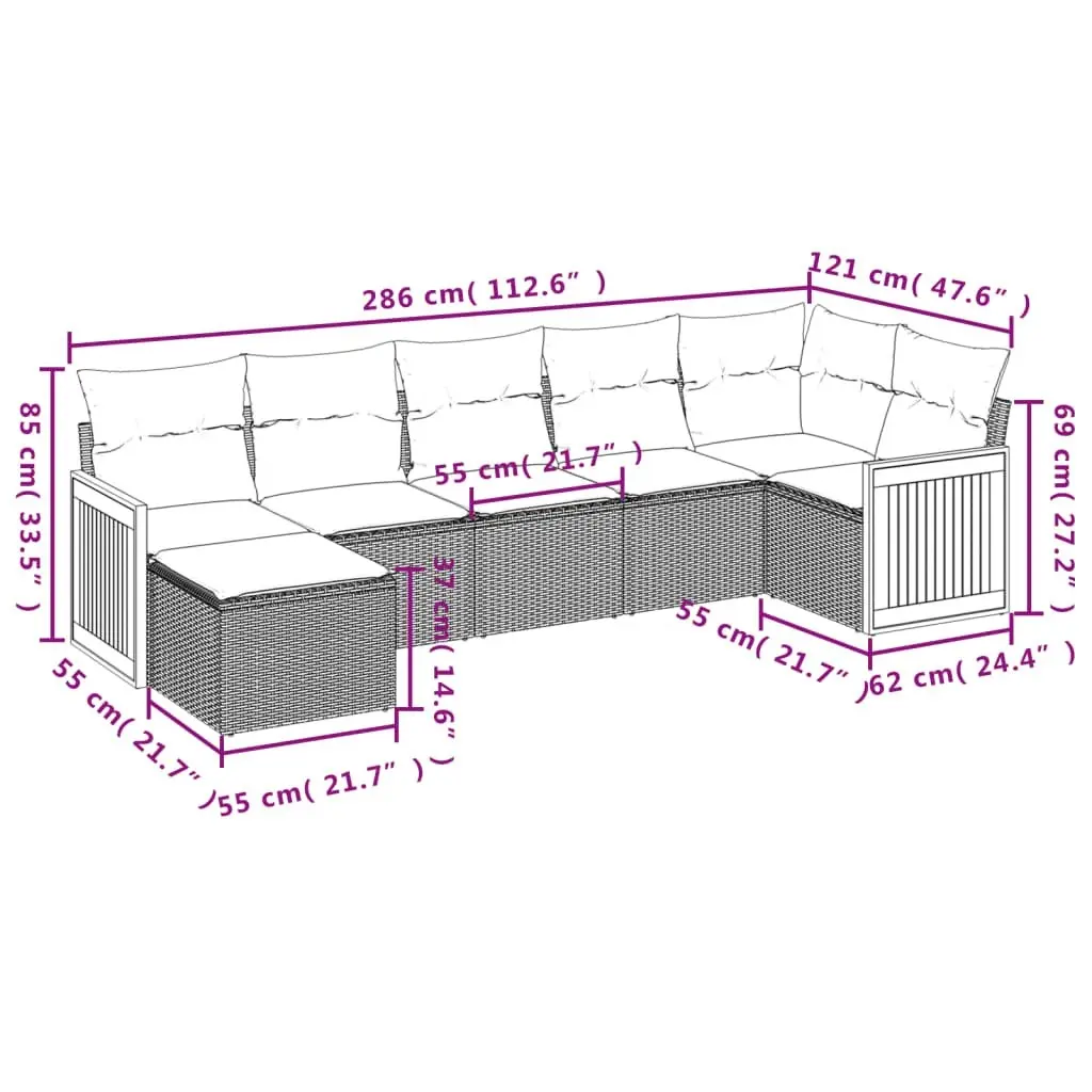 7 Piece Garden Sofa Set with Cushions Black Poly Rattan 3227868