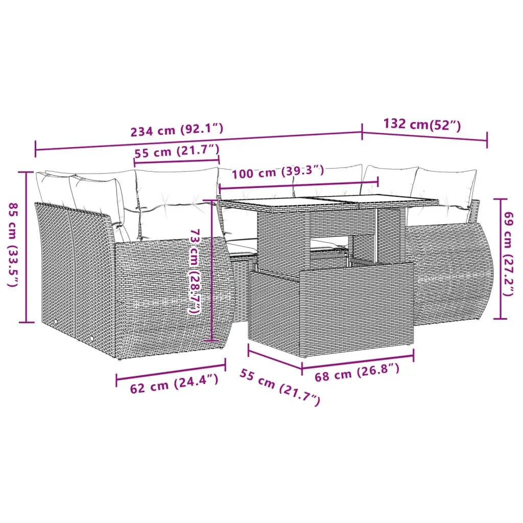 7 Piece Garden Sofa Set with Cushions Black Poly Rattan 3268385