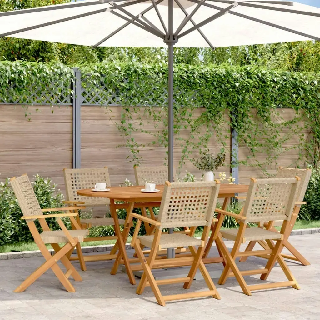 7 Piece Garden Dining Set Beige Poly Rattan and Solid Wood 3281708