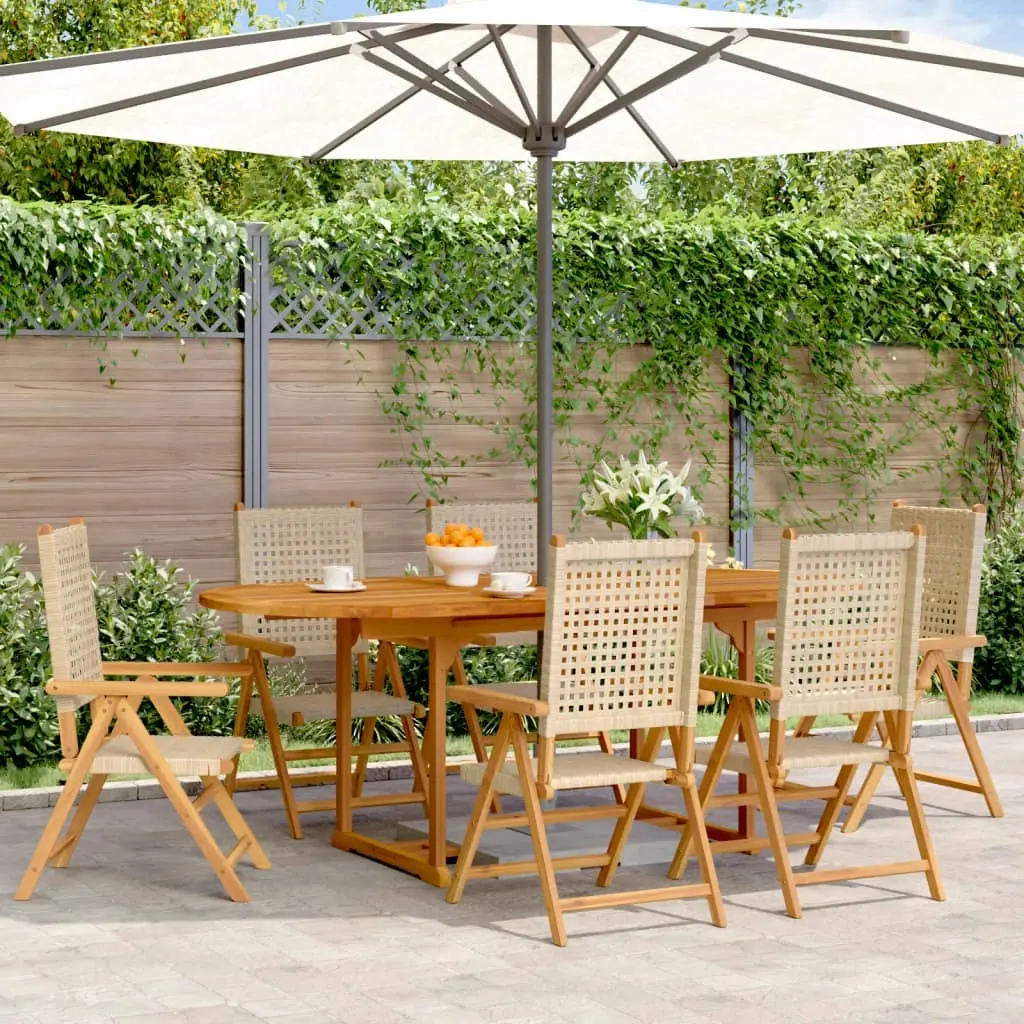 7 Piece Garden Dining Set Beige Poly Rattan and Solid Wood 3281720