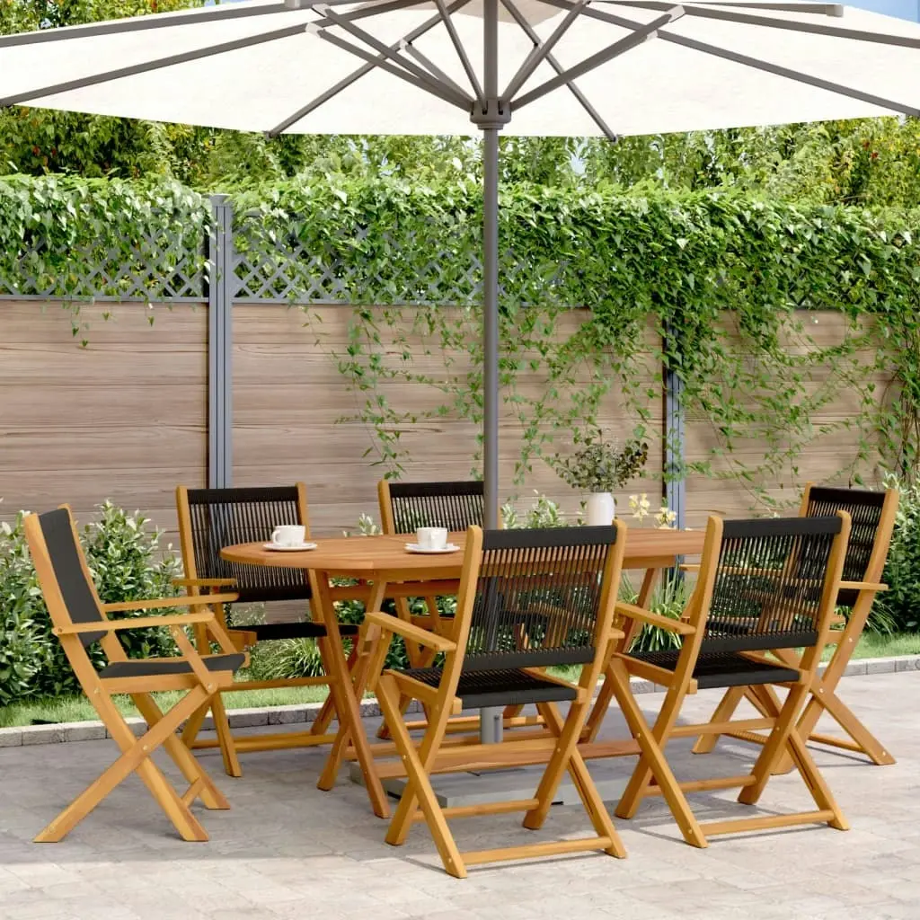 7 Piece Garden Dining Set Black Polypropylene and Solid Wood 3281709