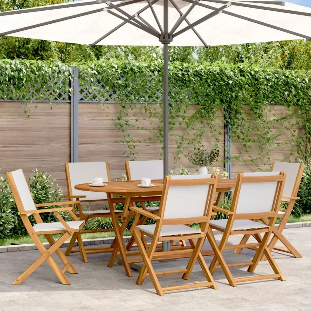 7 Piece Garden Dining Set Cream White Fabric and Solid Wood 3281712