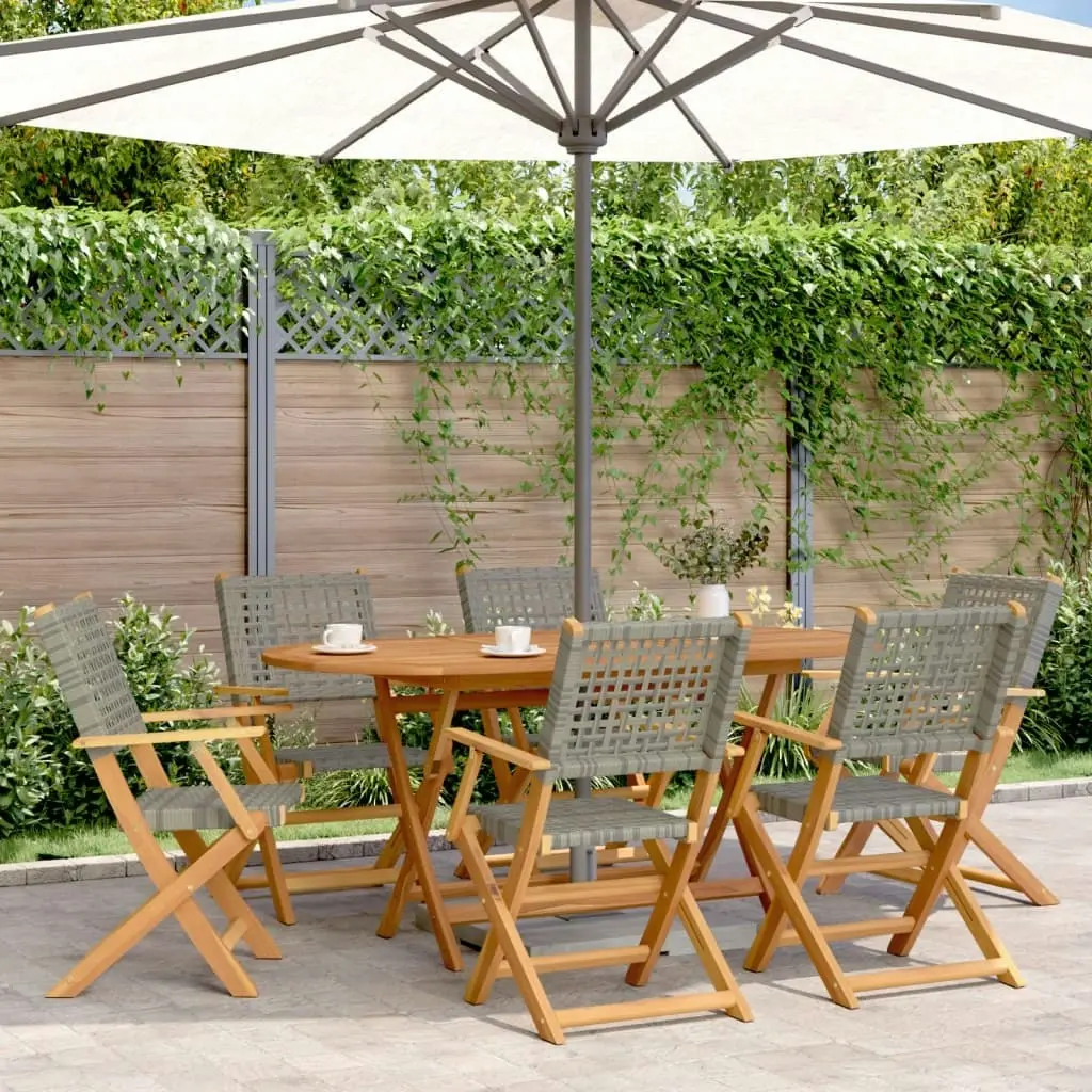 7 Piece Garden Dining Set Grey Poly Rattan and Solid Wood 3281707