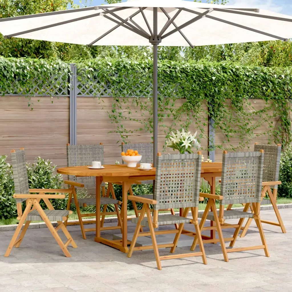 7 Piece Garden Dining Set Grey Poly Rattan and Solid Wood 3281719