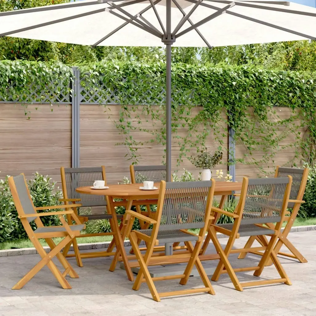 7 Piece Garden Dining Set Grey Polypropylene and Solid Wood 3281710