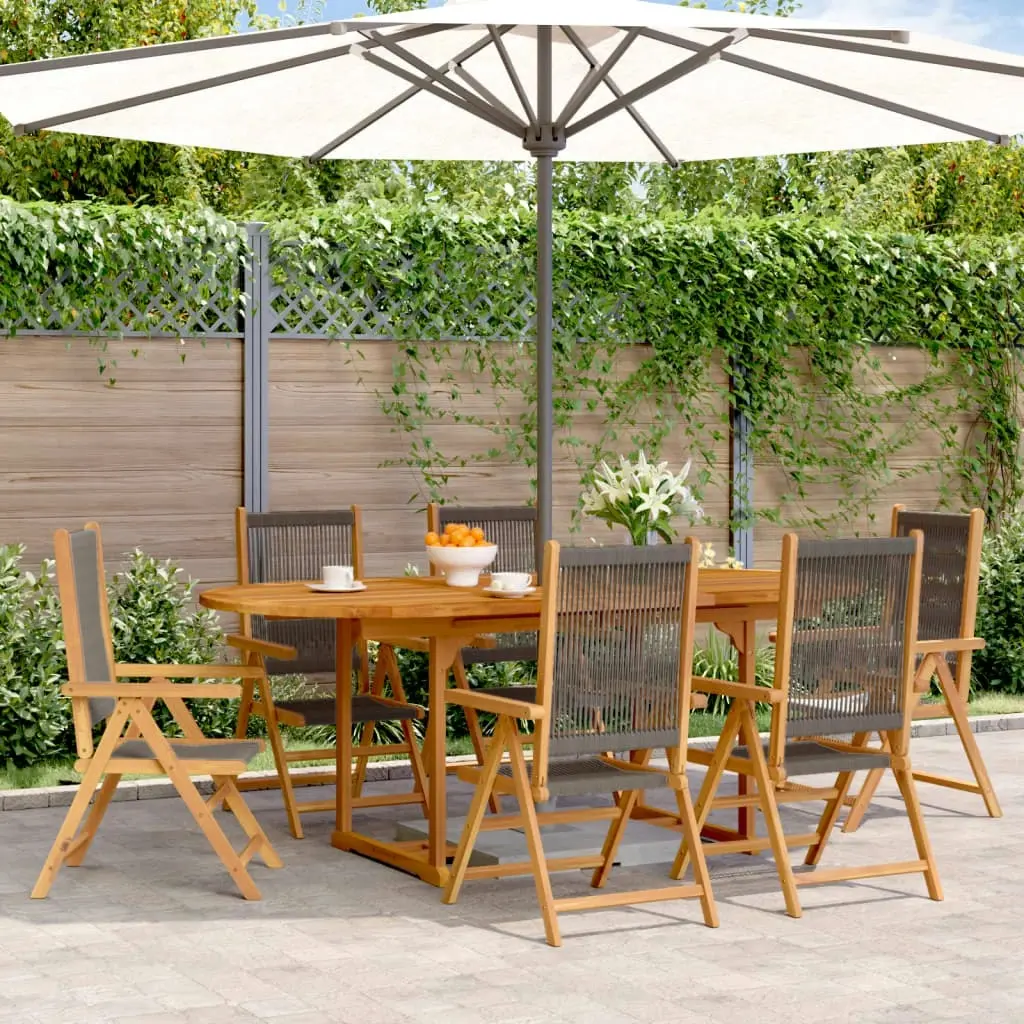 7 Piece Garden Dining Set Grey Polypropylene and Solid Wood 3281722