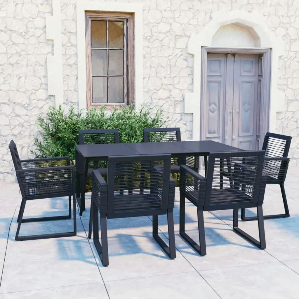 7 Piece Outdoor Dining Set PVC Rattan Black 3060216