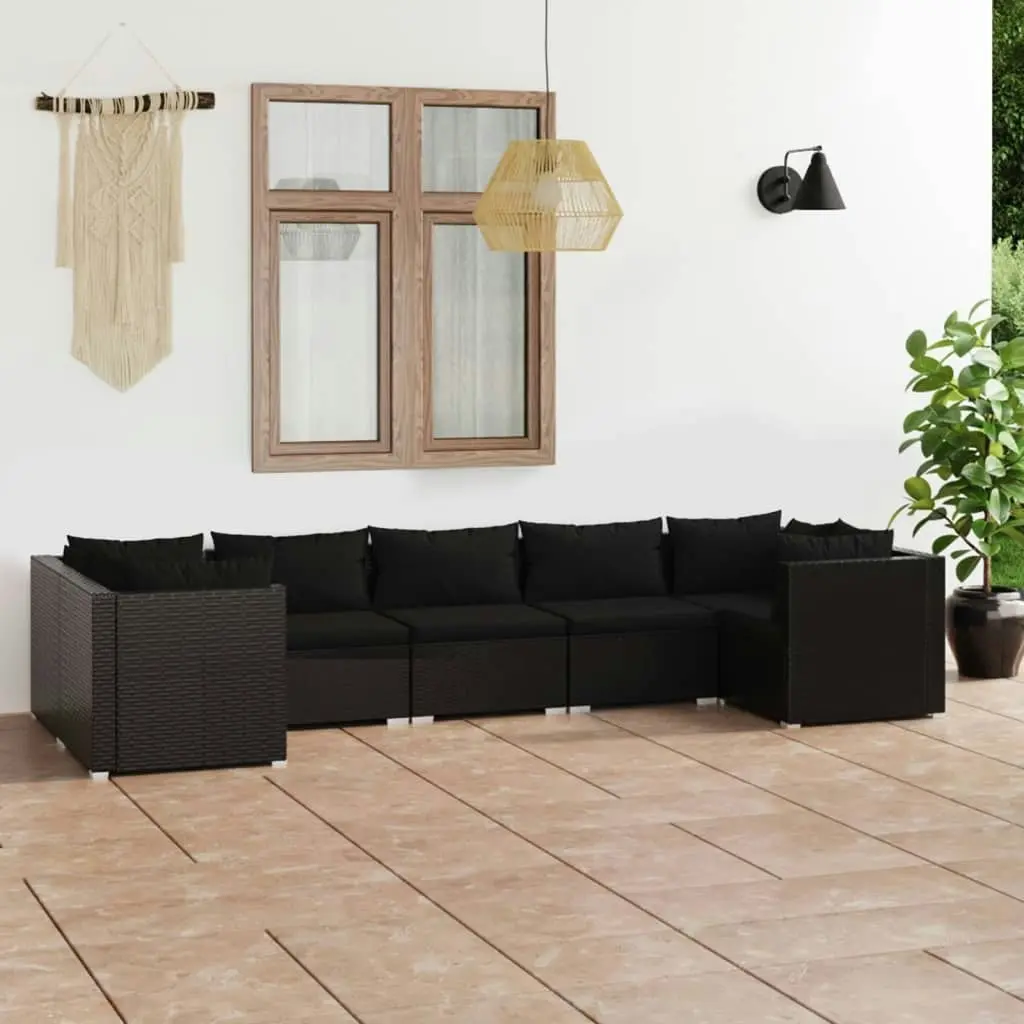 7 Piece Garden Lounge Set with Cushions Poly Rattan Black 3101952