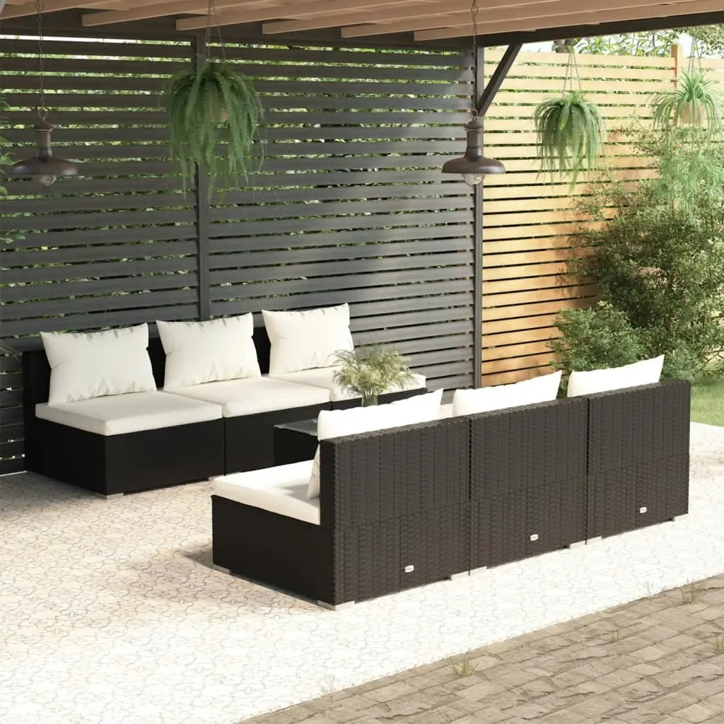 7 Piece Garden Lounge Set with Cushions Poly Rattan Black 3101455