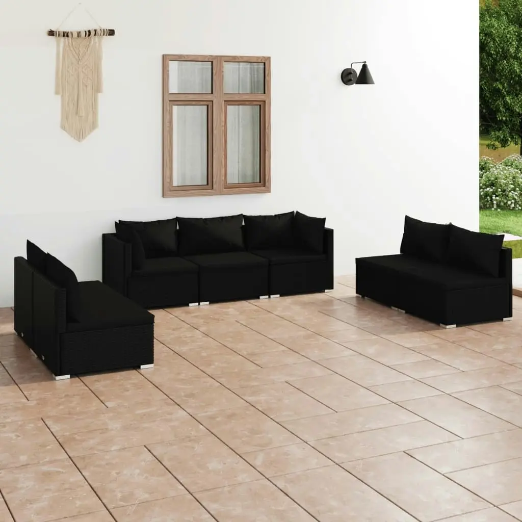 7 Piece Garden Lounge Set with Cushions Poly Rattan Black 3102232