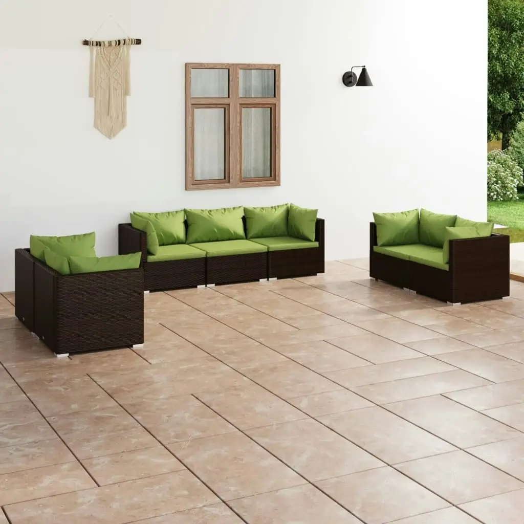 7 Piece Garden Lounge Set with Cushions Poly Rattan Brown 3102268